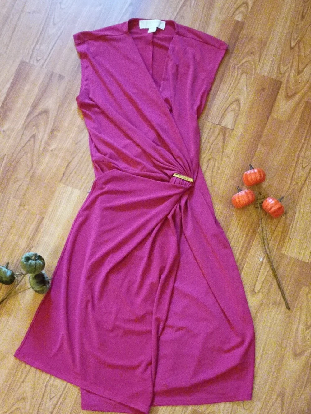 Michael Kors Sleeveless Ruched Sheath Dress in Magenta